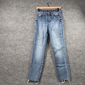 Judy Blue Relaxed Fit Jeans Women's Sz 3/26 Distressed Raw Hem Medium Wash Denim